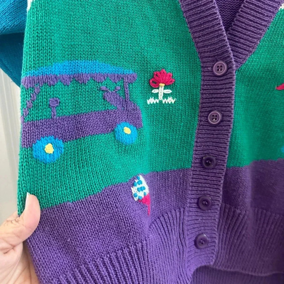 80s Colorblock Knit Cardigan Koret size large vintage - Picture 4 of 7